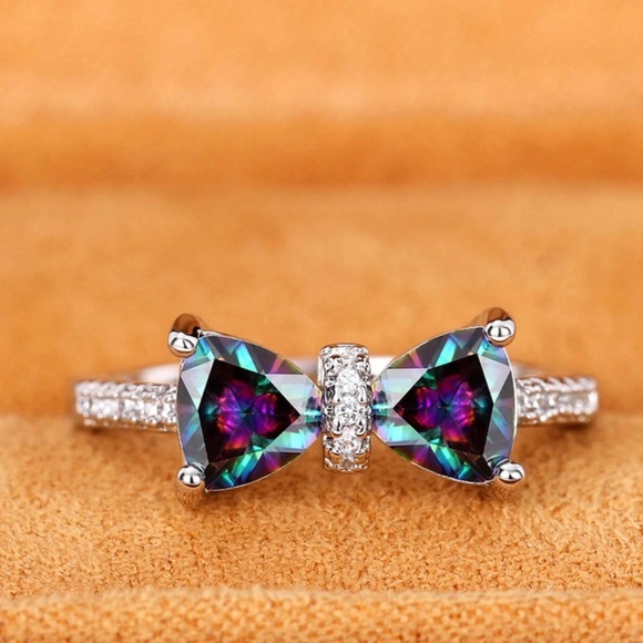 Butterfly Bow Cubic Zirconia Accent Silver Plated Ring sz 7 - Picture 6 of 7